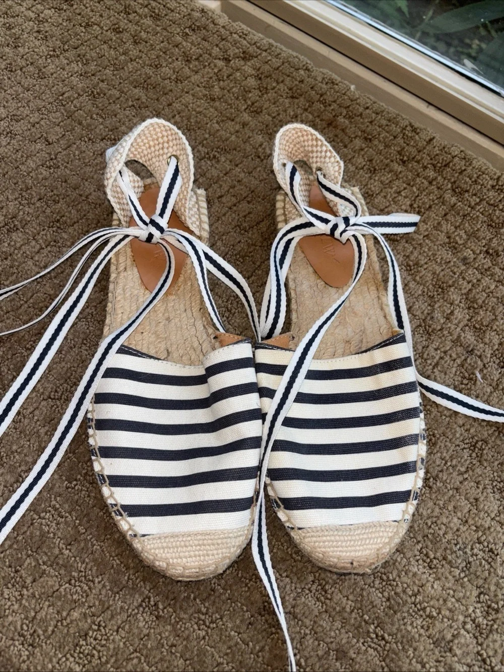 J crew Striped Canvas Espadrille Tie Sandals - Navy & White women’s 9.5